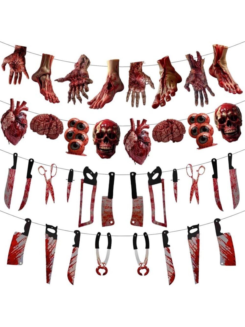 4-Pack Scary Halloween Banner and Bunting Decorations Creepy Garlands Decorate